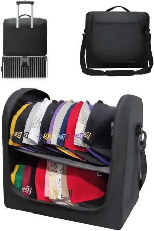 Large Hat Bag for Baseball Caps, Stackable Hat Organizer Bag, Hat Travel Case, Cap Storage Bag, Portable Hat Carrier for 24 Ball Caps, Black