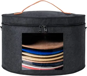 Large Hat Storage Box, for Women & Men, Large Round Hat Boxes, Foldable Felt Hat Boxes with Lids, Carrying & Storing Various Types of Hats, Hat Storage Container with Handle Zipper (Dark gray)