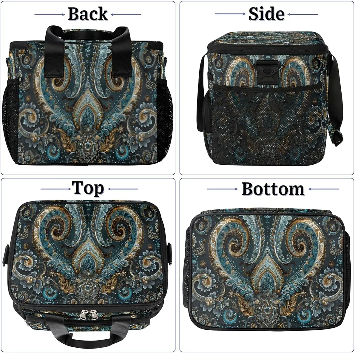 Large Lunch Bag for Women Men Ethnic Texture Solemn Insulated Cooler Lunch Bags Reusable Leakproof Lunch Tote Bag with Adjustable Shoulder Strap Lunch Box for Picnic Camping Beach Travel