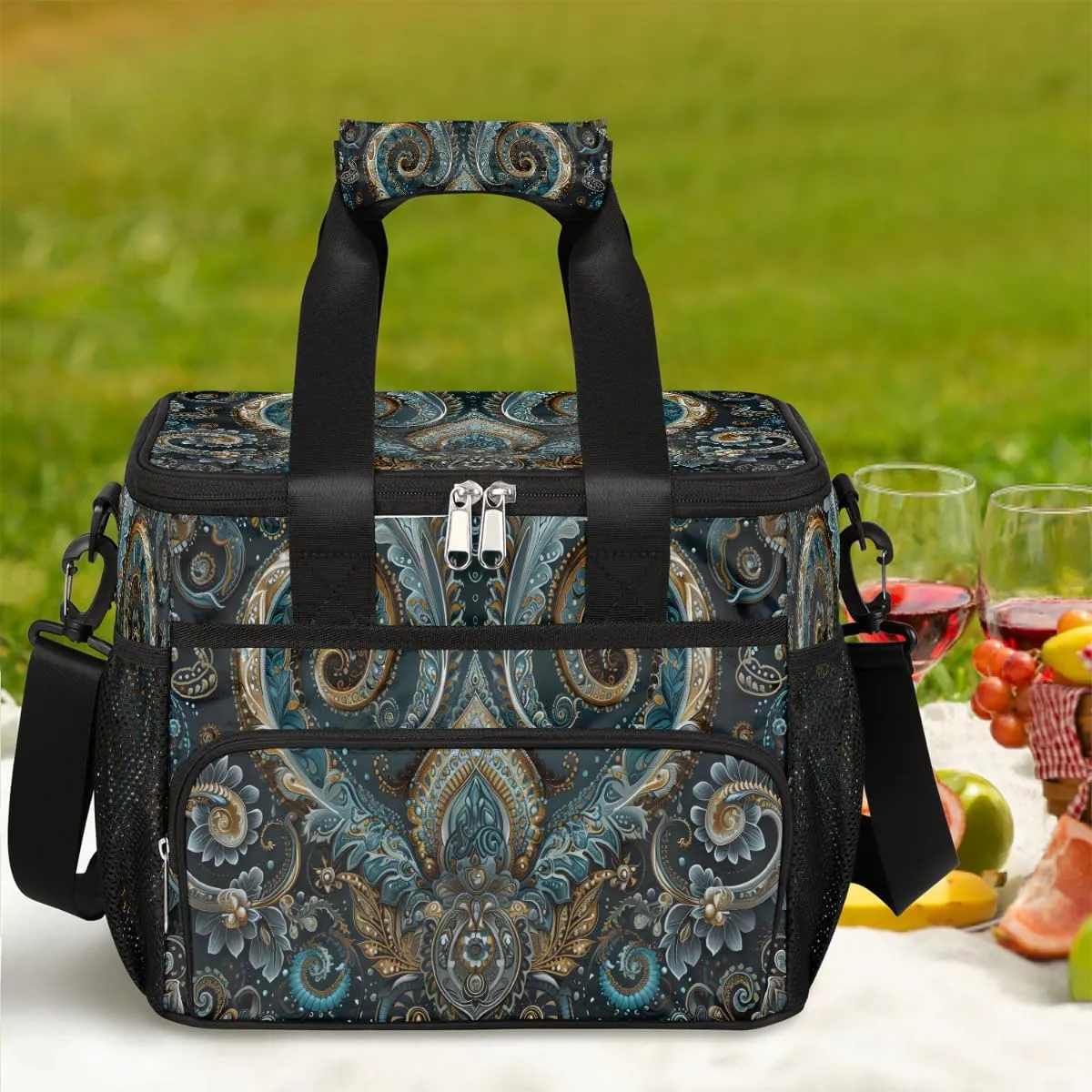 Large Lunch Bag for Women Men Ethnic Texture Solemn Insulated Cooler Lunch Bags Reusable Leakproof Lunch Tote Bag with Adjustable Shoulder Strap Lunch Box for Picnic Camping Beach Travel