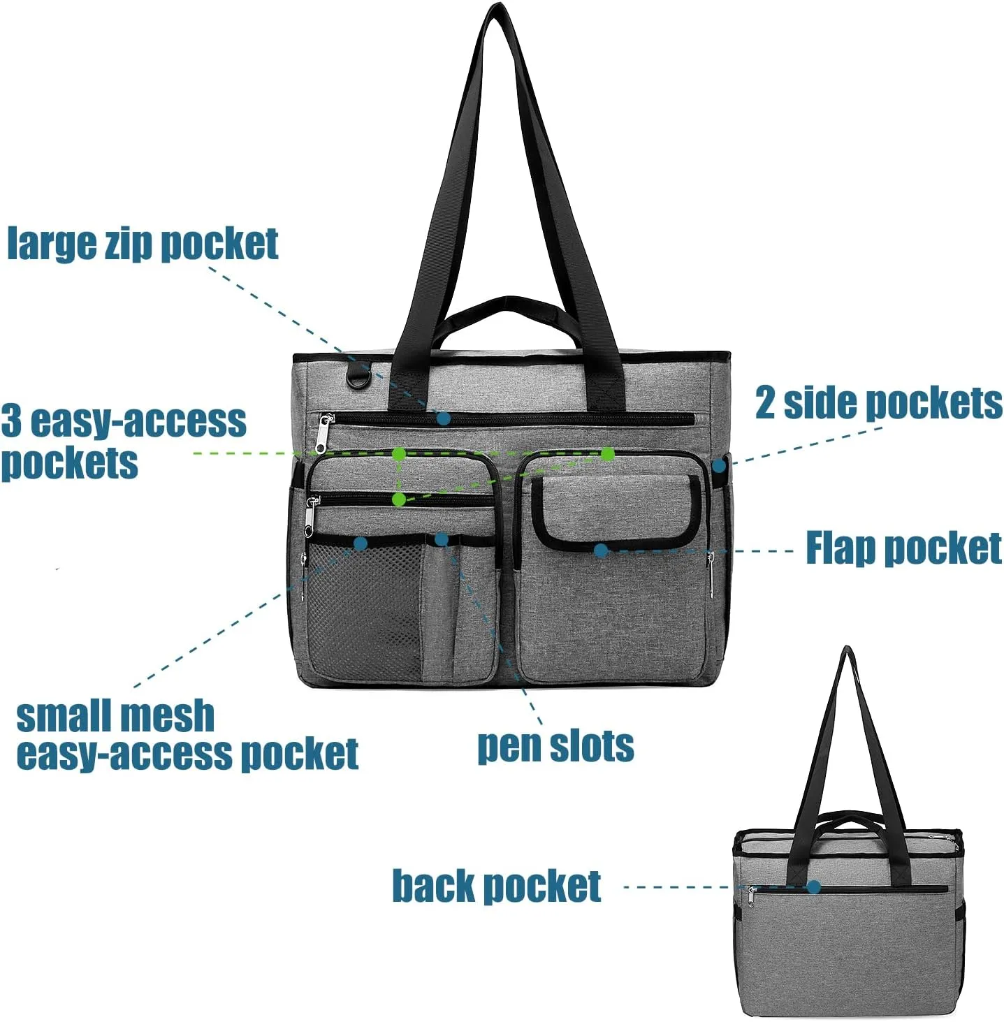 Large Utility Tote Bag for Teacher Work Working Teaching Accessories with Laptop Compartment Appreciation Gift New Nurse Nursing Student Essentials CNA Clinical Bag Multiple Pockets(Grey)