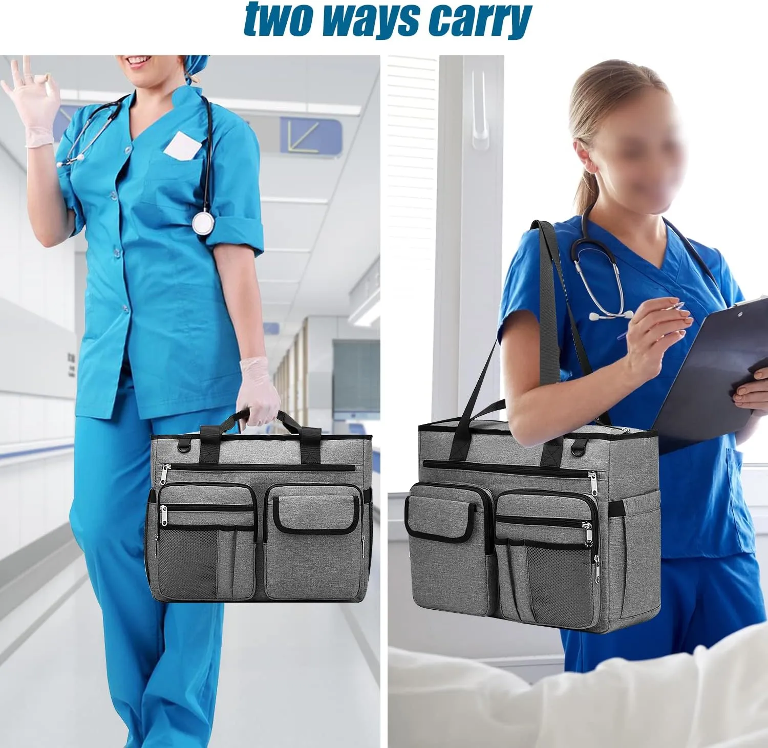 Large Utility Tote Bag for Teacher Work Working Teaching Accessories with Laptop Compartment Appreciation Gift New Nurse Nursing Student Essentials CNA Clinical Bag Multiple Pockets(Grey)