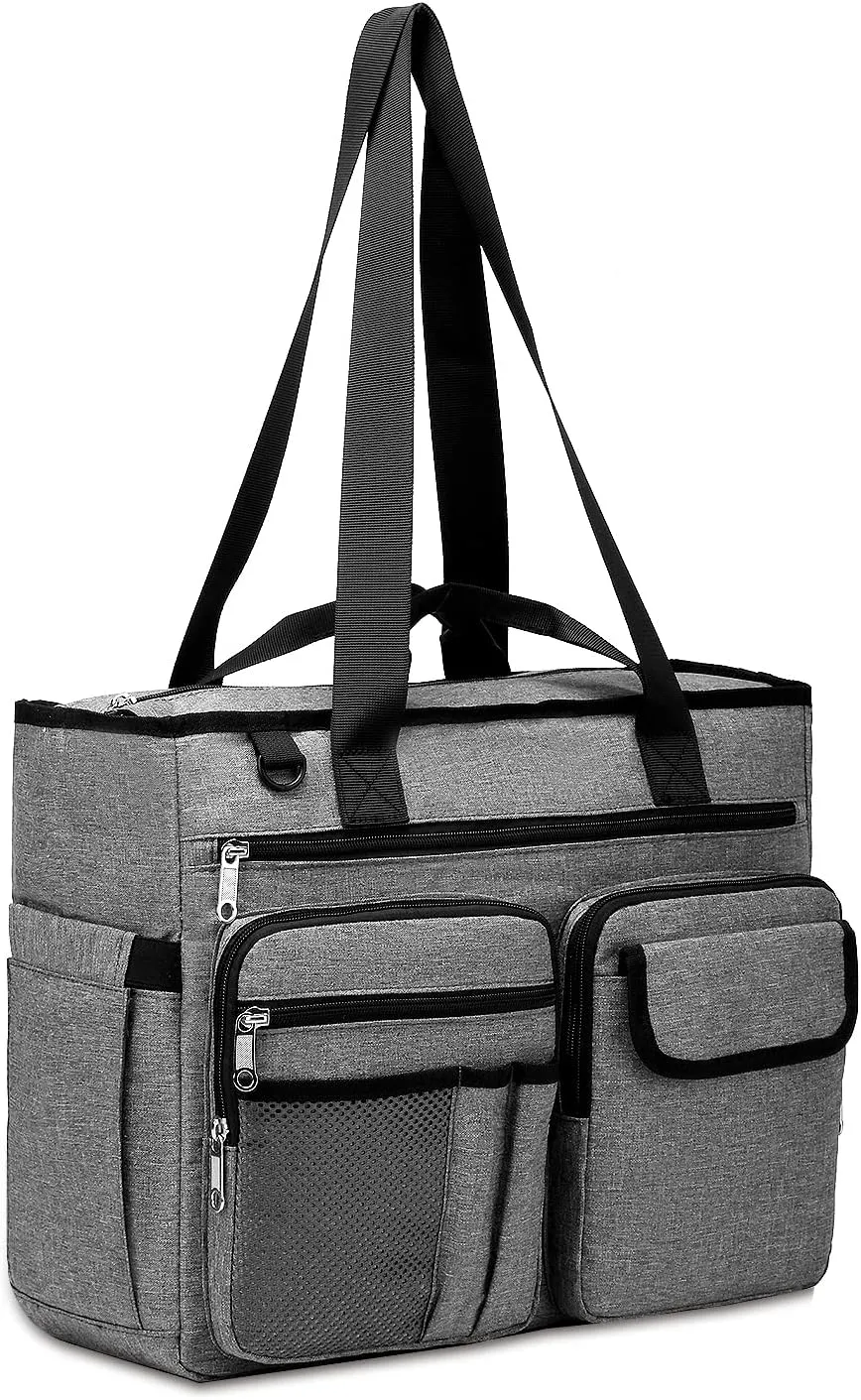 Large Utility Tote Bag for Teacher Work Working Teaching Accessories with Laptop Compartment Appreciation Gift New Nurse Nursing Student Essentials CNA Clinical Bag Multiple Pockets(Grey)