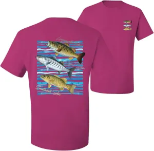 Largemouth Striped Smallmouth Big Bass Fish Fishing Front and Back Men's T-Shirt