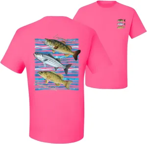 Largemouth Striped Smallmouth Big Bass Fish Fishing Front and Back Men's T-Shirt