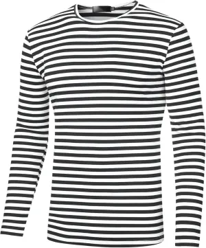 Lars Amadeus Men's Striped T-Shirt Long Sleeves Crew Neck Stripe Basic Top T Shirt