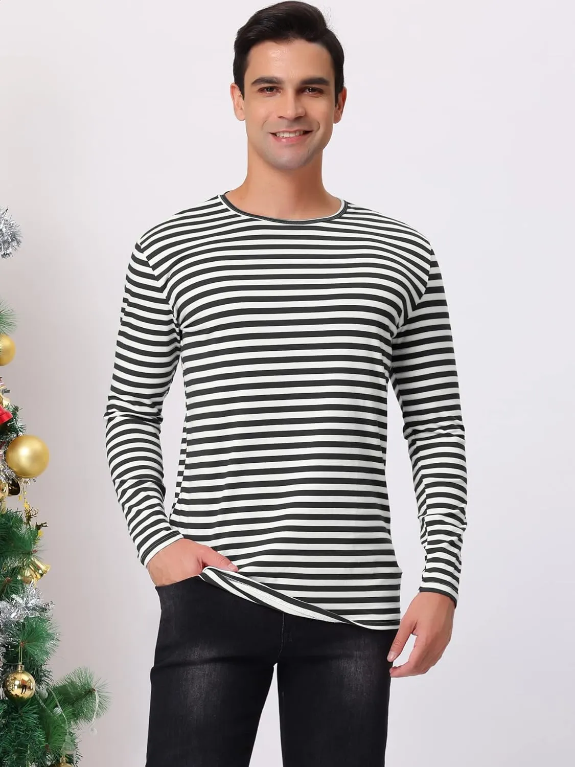 Lars Amadeus Men's Striped T-Shirt Long Sleeves Crew Neck Stripe Basic Top T Shirt