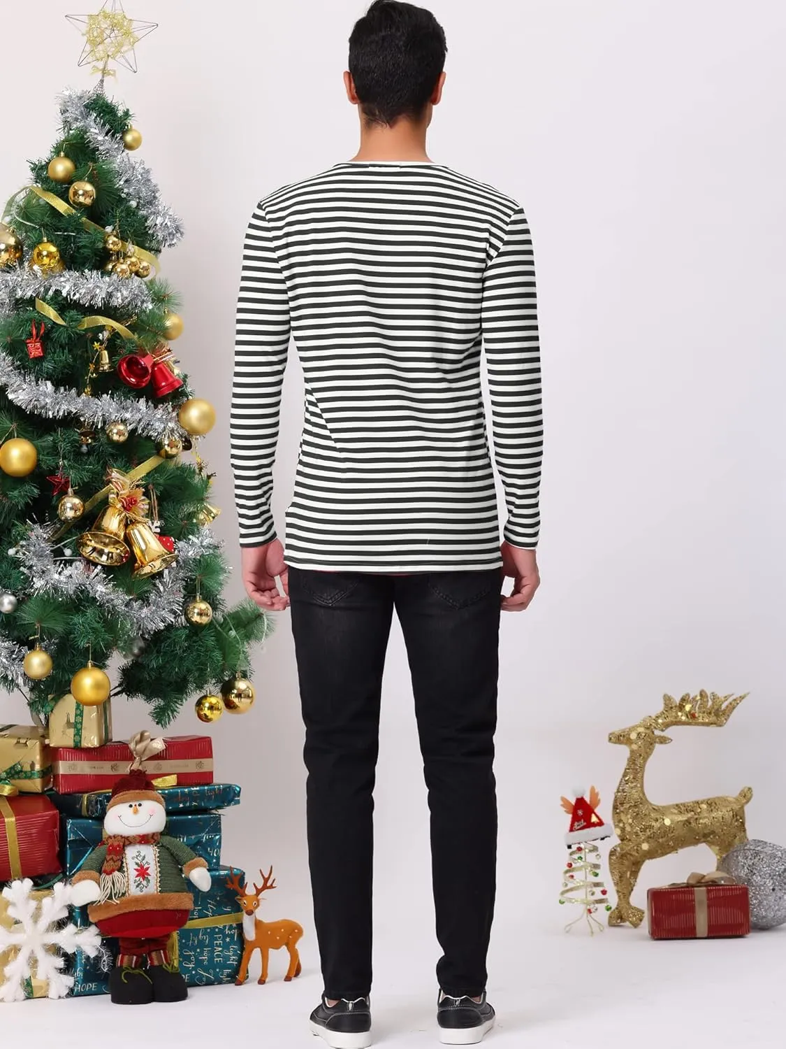 Lars Amadeus Men's Striped T-Shirt Long Sleeves Crew Neck Stripe Basic Top T Shirt