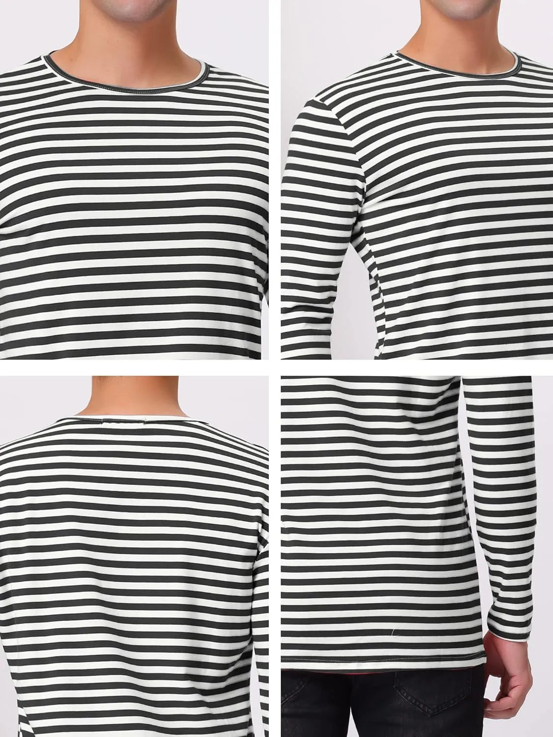 Lars Amadeus Men's Striped T-Shirt Long Sleeves Crew Neck Stripe Basic Top T Shirt