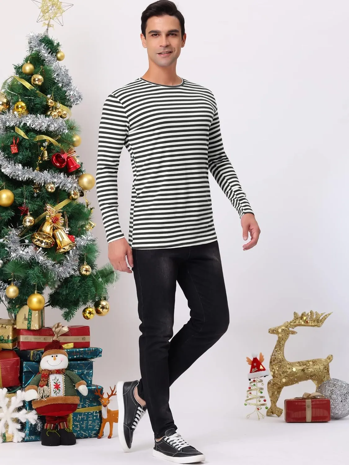 Lars Amadeus Men's Striped T-Shirt Long Sleeves Crew Neck Stripe Basic Top T Shirt