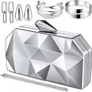 Lattice Clutch Purse Metal Evening Bag Geometric Evening Clutch Purse Handbag With Chain Strap Prom Purse Jewelry Set for Women