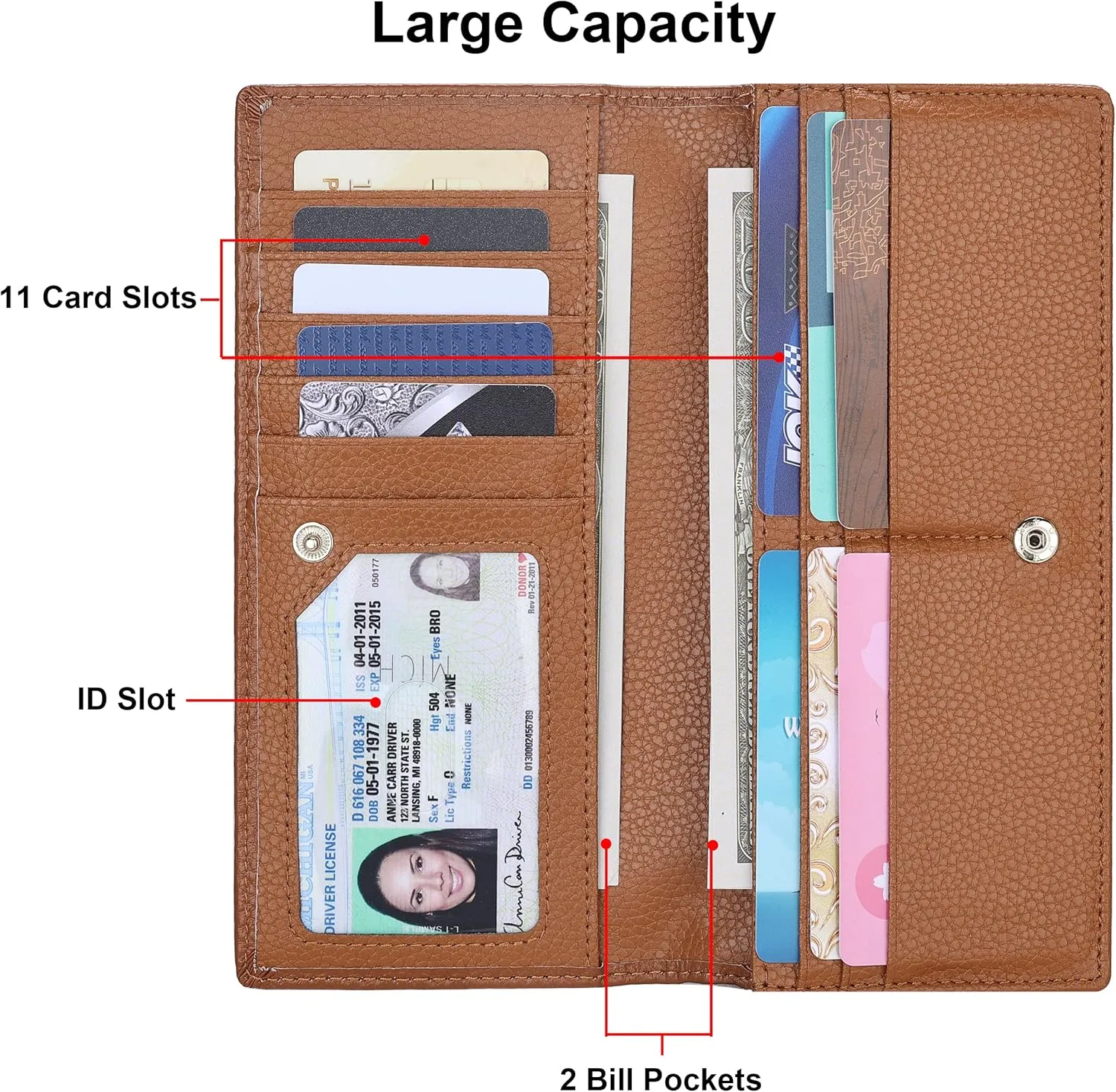 Lavemi Ultra Slim Thin Leather Women Wallet RFID Blocking Credit Card Holder Bifold Long Ladies Billfold