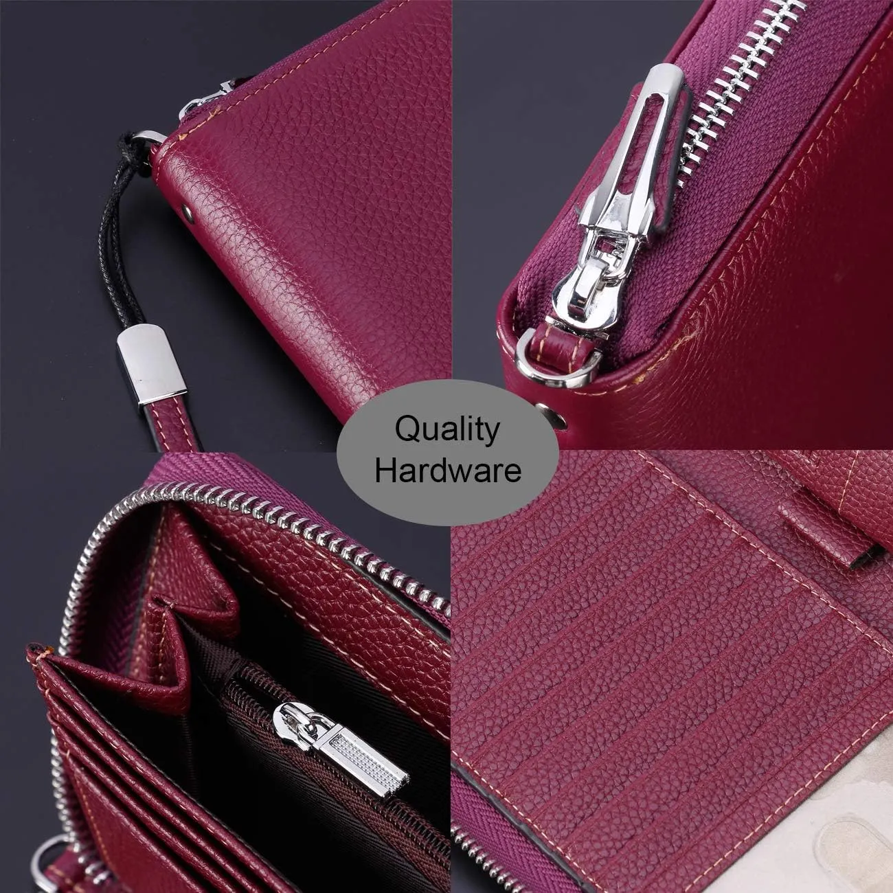 Lavemi Women's RFID Blocking 100% Leather Large Capacity Zip Around Wallet Phone Holder Clutch Travel Purse Wristlet