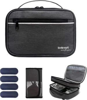 LAVIEVERT Diabetes Travel Carry Bag Insulin Cooler Case Diabetic Medication Cooler Diabetic Care Organizer with a Shoulder Strap and 4 Ice Packs - Dark Gray