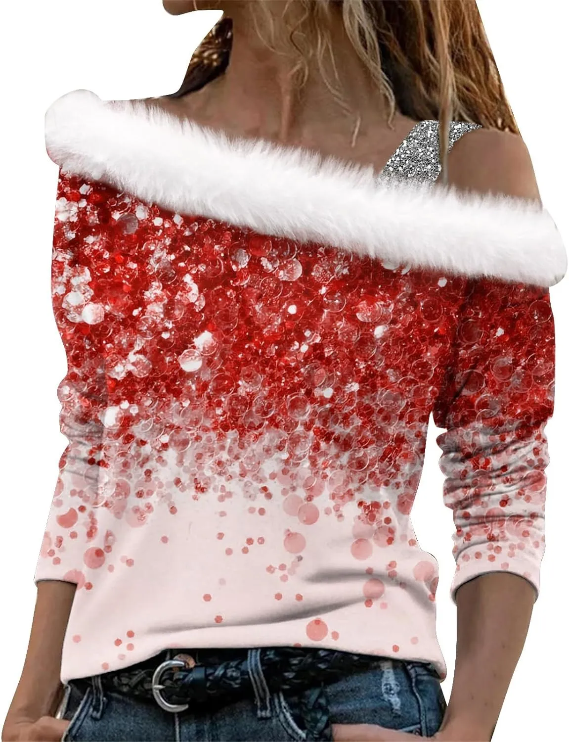 LCMTWX Womens Oversized Sweatshirts Long Sleeved Collar Top Pullover Christmas Printed T Shirt 2023 Fashion Clothes Cat