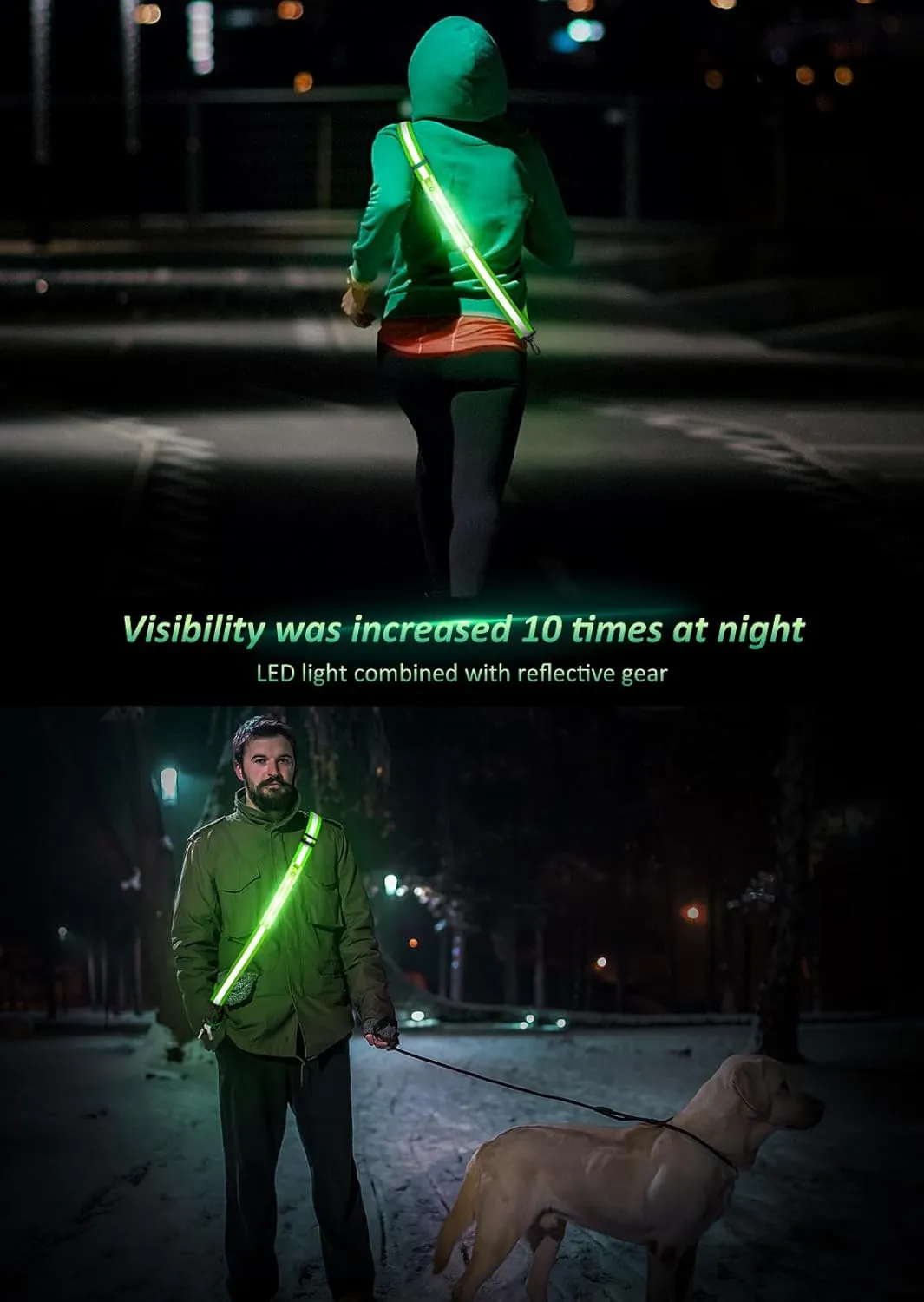 LED Reflective Belt Sash Walking Gear,Safety Lights for Walkers at Night,High Visibility Safety Rechargeable Reflective Running Gear for Men Women Kids Night Dog Walking Gear