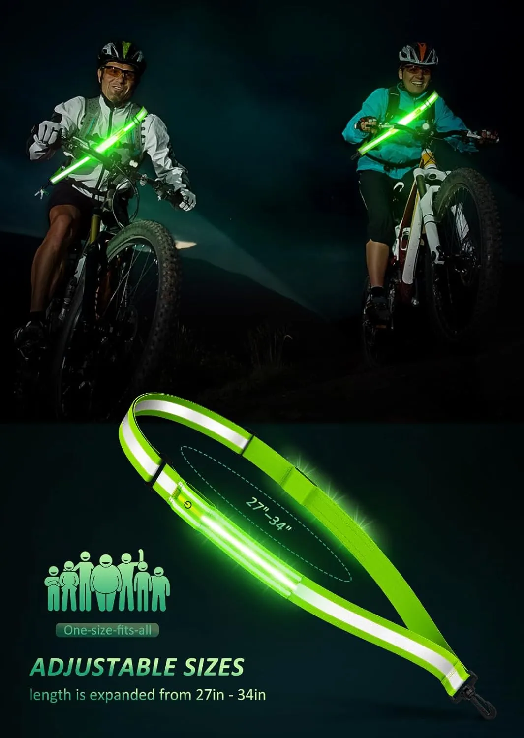 LED Reflective Belt Sash Walking Gear,Safety Lights for Walkers at Night,High Visibility Safety Rechargeable Reflective Running Gear for Men Women Kids Night Dog Walking Gear