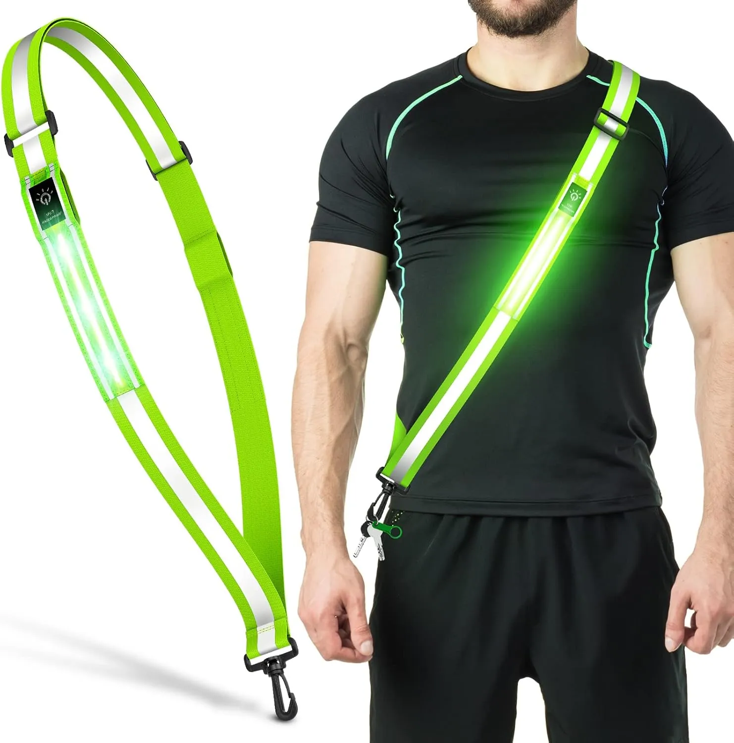 LED Reflective Belt Sash Walking Gear,Safety Lights for Walkers at Night,High Visibility Safety Rechargeable Reflective Running Gear for Men Women Kids Night Dog Walking Gear