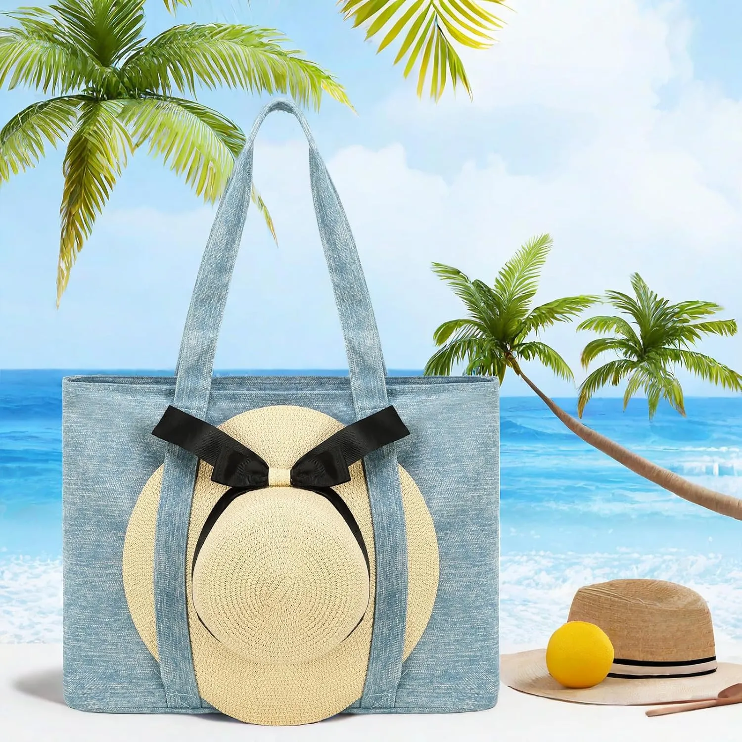 LEDAOU Beach Bags for Women, Beach Bags Waterproof Sandproof, Packable Beach Tote Bag with Zipper Travel Sports