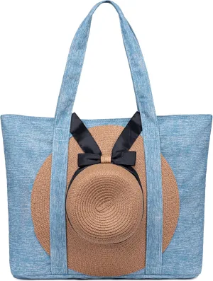 LEDAOU Beach Bags for Women, Beach Bags Waterproof Sandproof, Packable Beach Tote Bag with Zipper Travel Sports