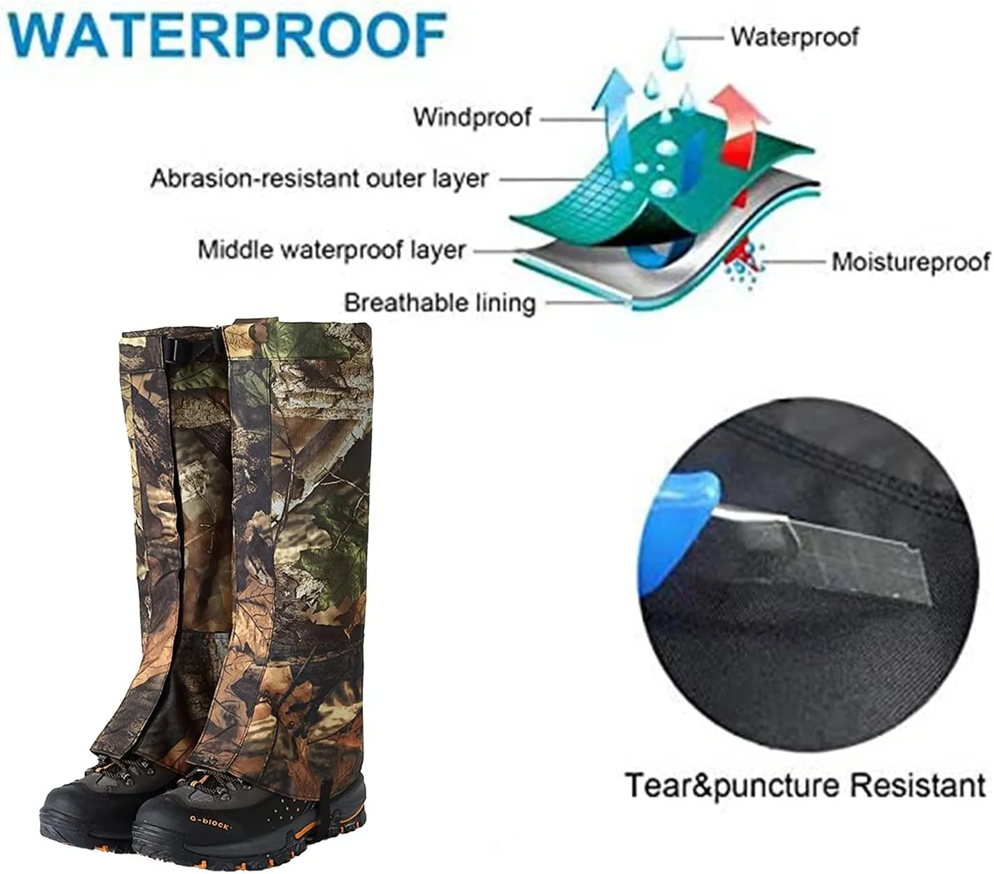 Leg Gaiters, Waterproof and Snake-Proof Hiking Boots, Suitable for Hiking and Desert Jungle Camping Snow Boots Leggings (Color : A, Size : Large)