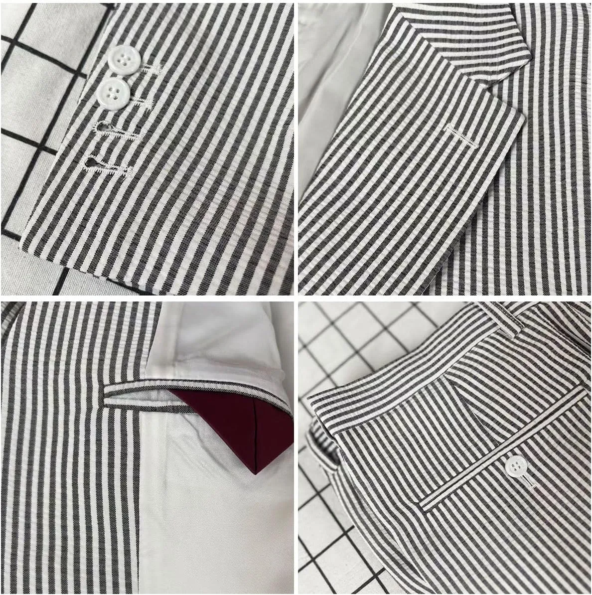 Leisure Mens Striped Seersucker Slim Fit Suit Grooms Lightweight Sear Sucker Suit for Wedding