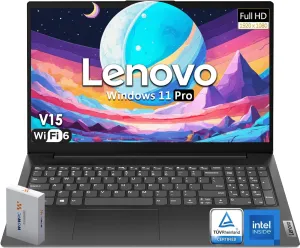 Lenovo V15 Laptop, Intel Celeron N4500 Processor, 15.6" FHD 1920x1080 Anti-Glare LED Display, 16GB RAM, 256GB PCIe SSD, Ethernet Port RJ-45, WiFi 6 & Bluetooth 5.2, Windows 11 Pro, WOWPC Recovery USB