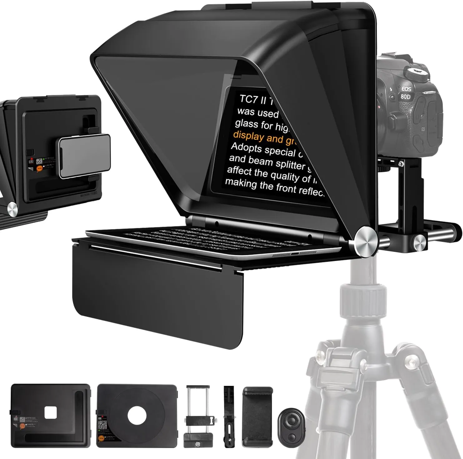 LENSGO Teleprompter 7.9'' for iPhone Smartphone DSLR/SLR Cameras with Remote Control APP Compatible with iOS/Android for YouTube/Interview/Online Teaching/Live Streaming