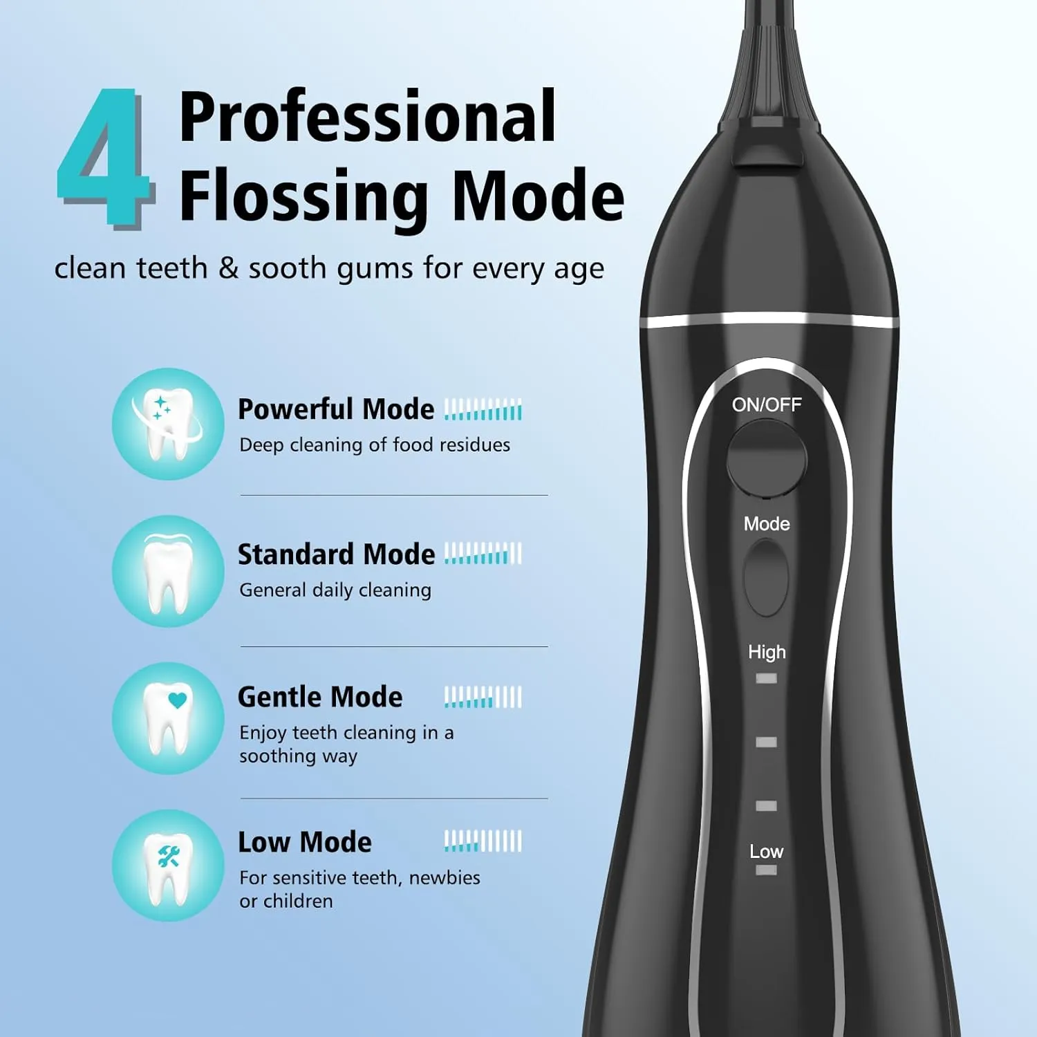 Leominor Water Dental Flosser Pick for Teeth, 300ML Portable Oral Irrigator Upgraded Tank Removable,IPX7 Waterproof, Rechargeable Travel Teeth Cleaner, Professional Electric Flossing Machine (Black)