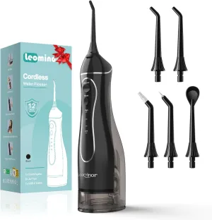 Leominor Water Dental Flosser Pick for Teeth, 300ML Portable Oral Irrigator Upgraded Tank Removable,IPX7 Waterproof, Rechargeable Travel Teeth Cleaner, Professional Electric Flossing Machine (Black)