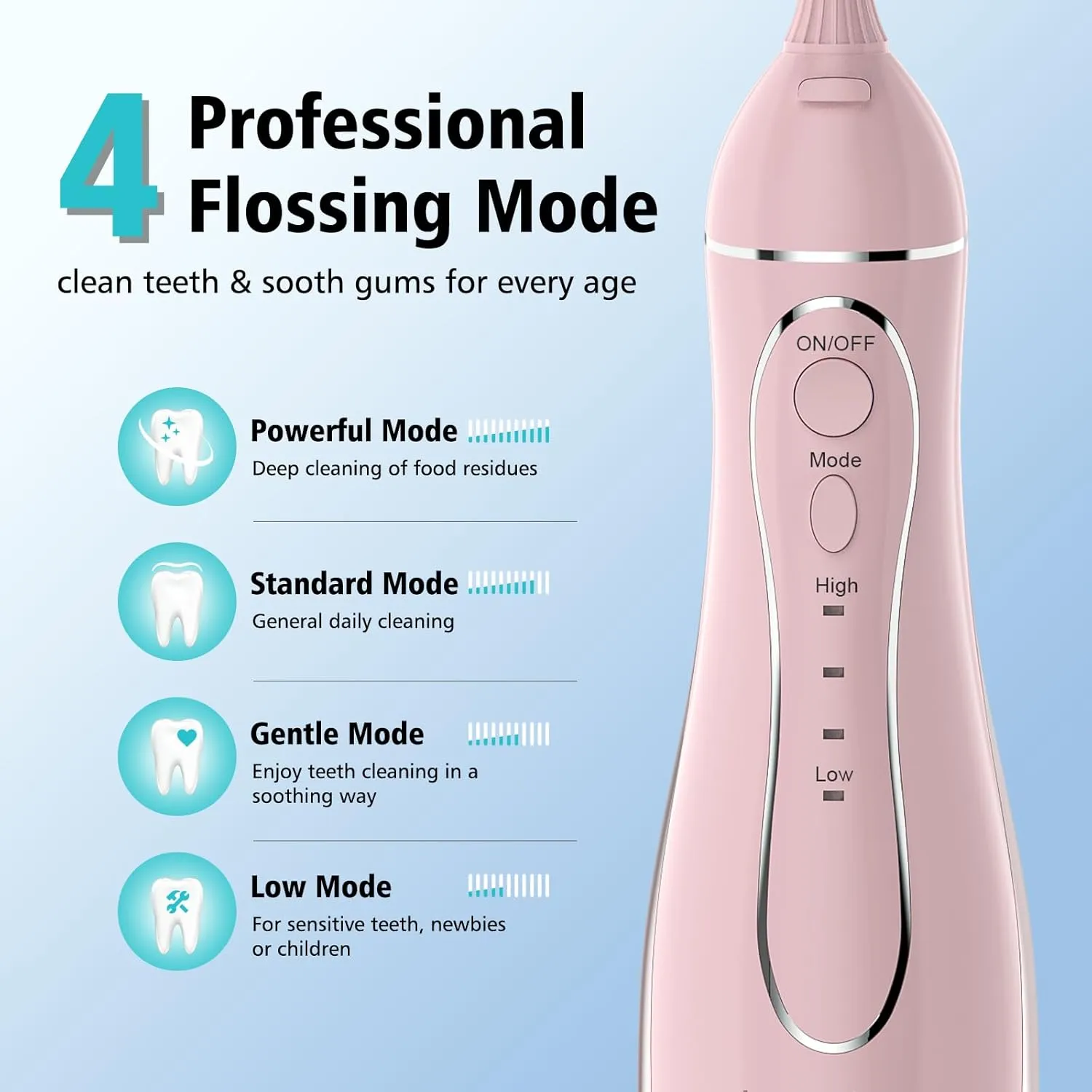 Leominor Water Dental Flosser Pick for Teeth, 300ML Portable Oral Irrigator Upgraded Tank Removable,IPX7 Waterproof, Rechargeable Travel Teeth Cleaner, Professional Electric Flossing (Pink)