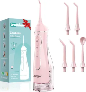 Leominor Water Dental Flosser Pick for Teeth, 300ML Portable Oral Irrigator Upgraded Tank Removable,IPX7 Waterproof, Rechargeable Travel Teeth Cleaner, Professional Electric Flossing (Pink)