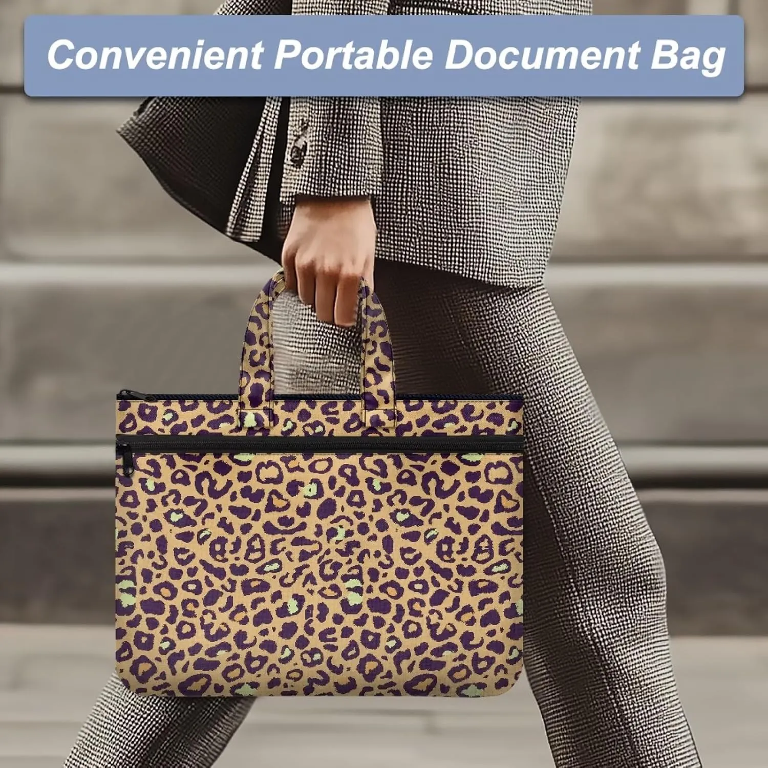 Leopard Canvas Document Pouch Equipped with Smooth Zipper Handles & Multiple Zipper Protect Documents Reinforced Compartments Classify & Manage Documents