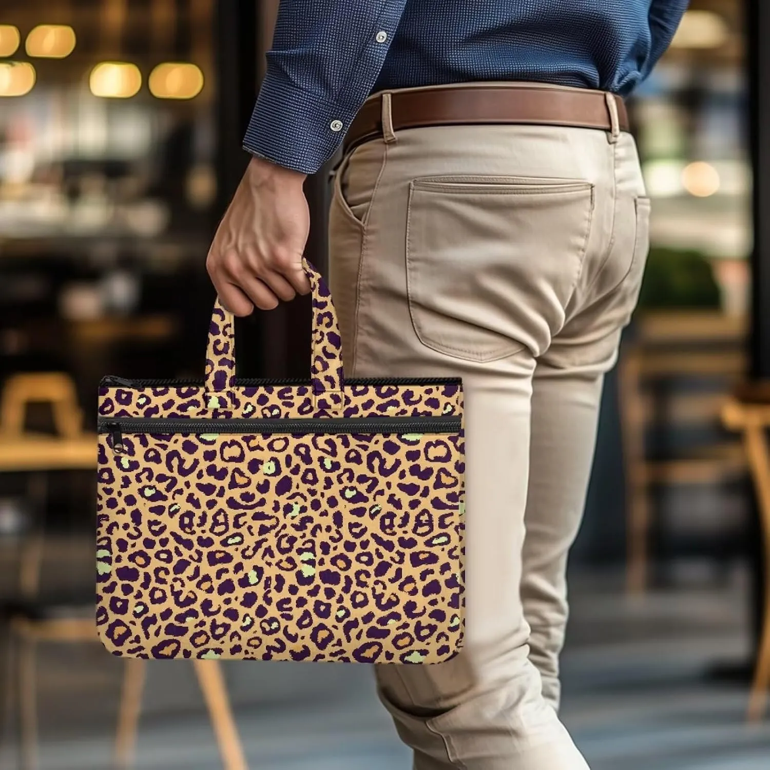 Leopard Canvas Document Pouch Equipped with Smooth Zipper Handles & Multiple Zipper Protect Documents Reinforced Compartments Classify & Manage Documents