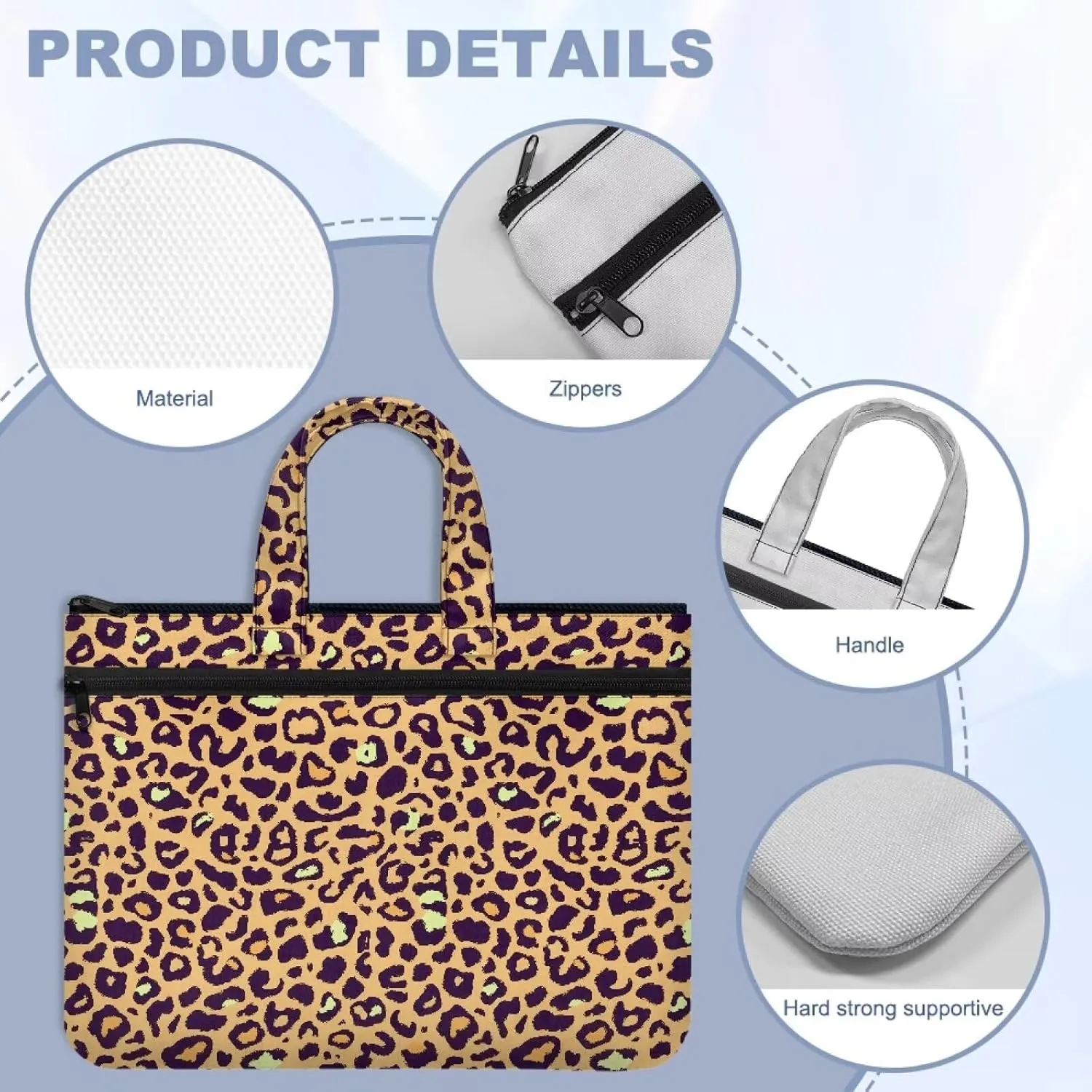 Leopard Canvas Document Pouch Equipped with Smooth Zipper Handles & Multiple Zipper Protect Documents Reinforced Compartments Classify & Manage Documents