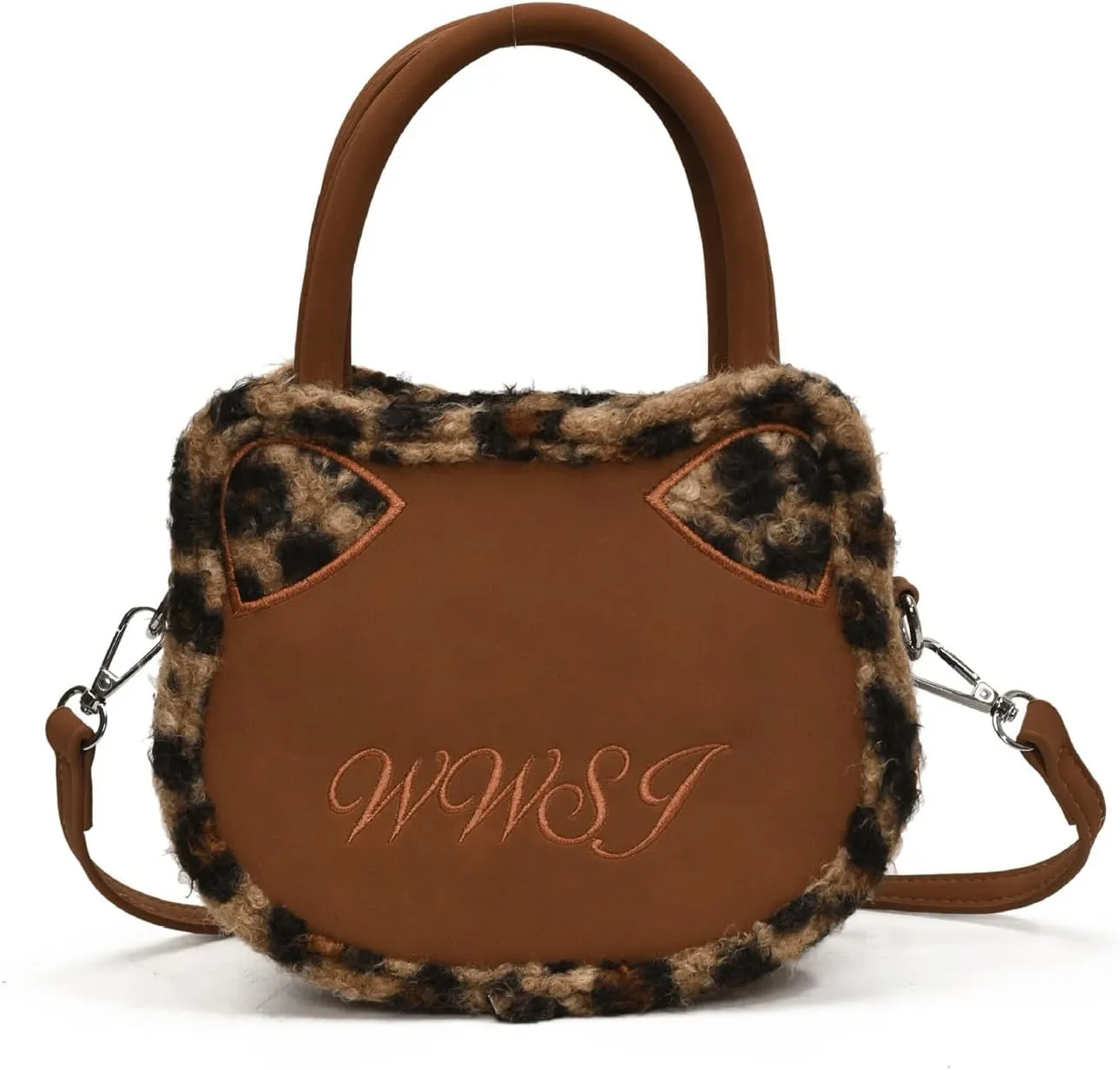 Leopard Purse Cat Ear Kawaii Crossbody Purses Cute Faux Fur Cheetah Vintage Y2K Shoulder Bag for Girls Party