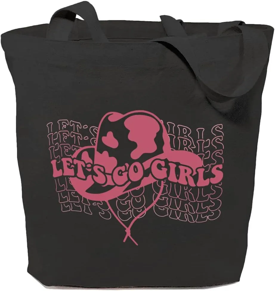 Let's Go Girls Canvas Tote Bag for Women Aesthetic Cowboy Hat Reusable Grocery Shoulder Shopping Bags Funny Gifts