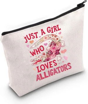 LEVLO Funny Alligator Cosmetic Make up Bag Animal Lover Gift Just A Girl Who Loves Alligators Makeup Zipper Pouch Bag Alligators Lover Gift (Who Loves Alligators)