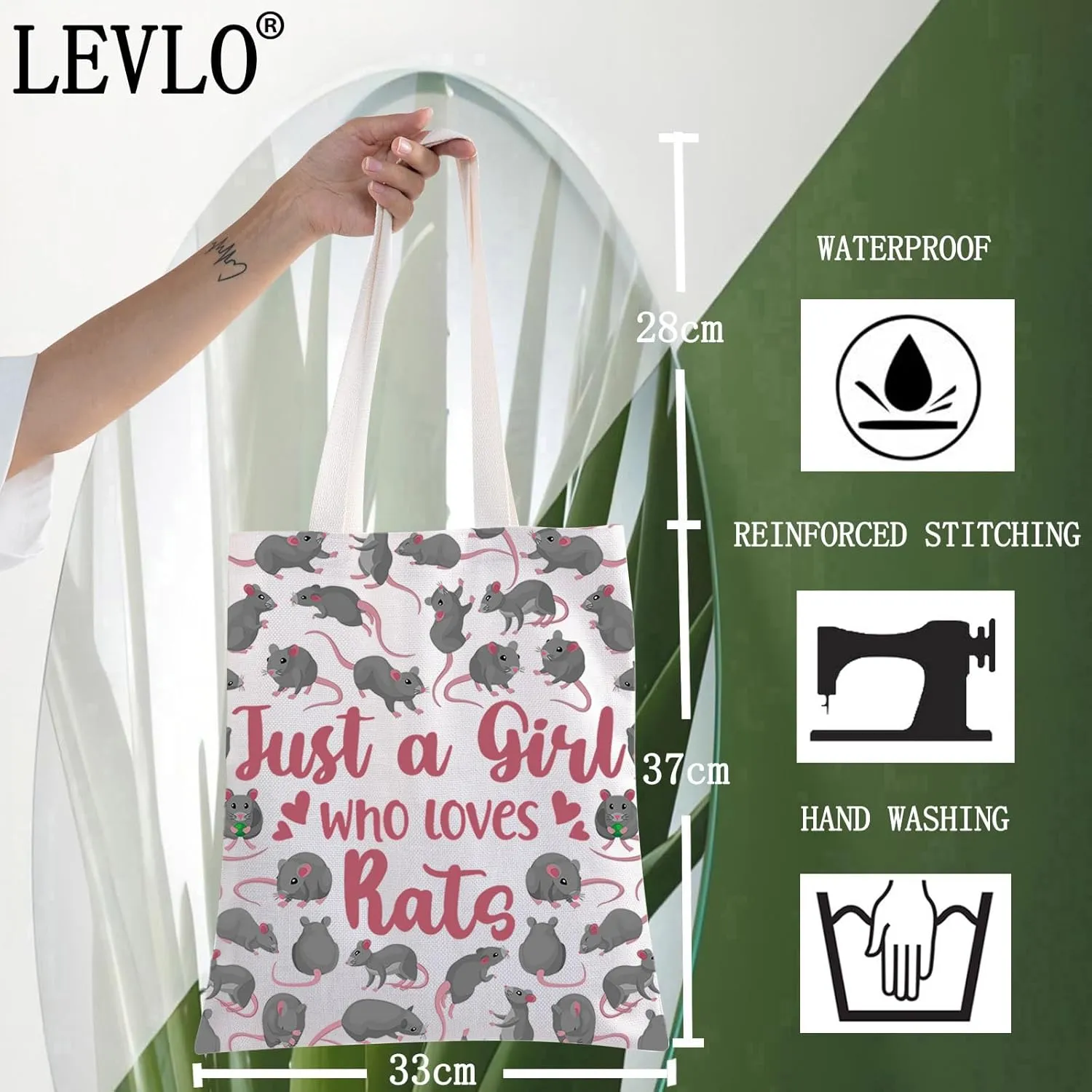 LEVLO Funny Rat Cosmetic Bag - Animal Lover Gift for Women & Girls (Rat Lover Makeup Zipper Pouch)