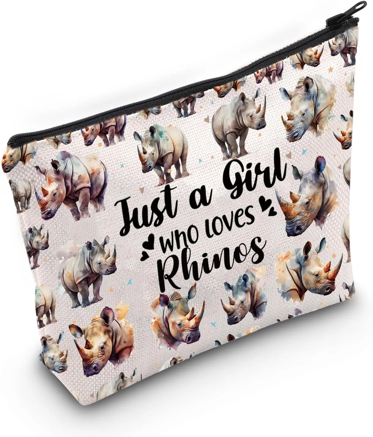 LEVLO Funny Rhino Cosmetic Make up Bag Animal Lover Gift Just A Girl Who Loves Rhinos Makeup Zipper Pouch Bag Rhinos Lover Gift (Rhinos)