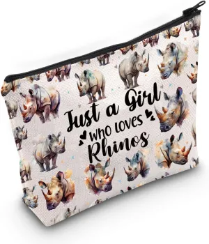 LEVLO Funny Rhino Cosmetic Make up Bag Animal Lover Gift Just A Girl Who Loves Rhinos Makeup Zipper Pouch Bag Rhinos Lover Gift (Rhinos)
