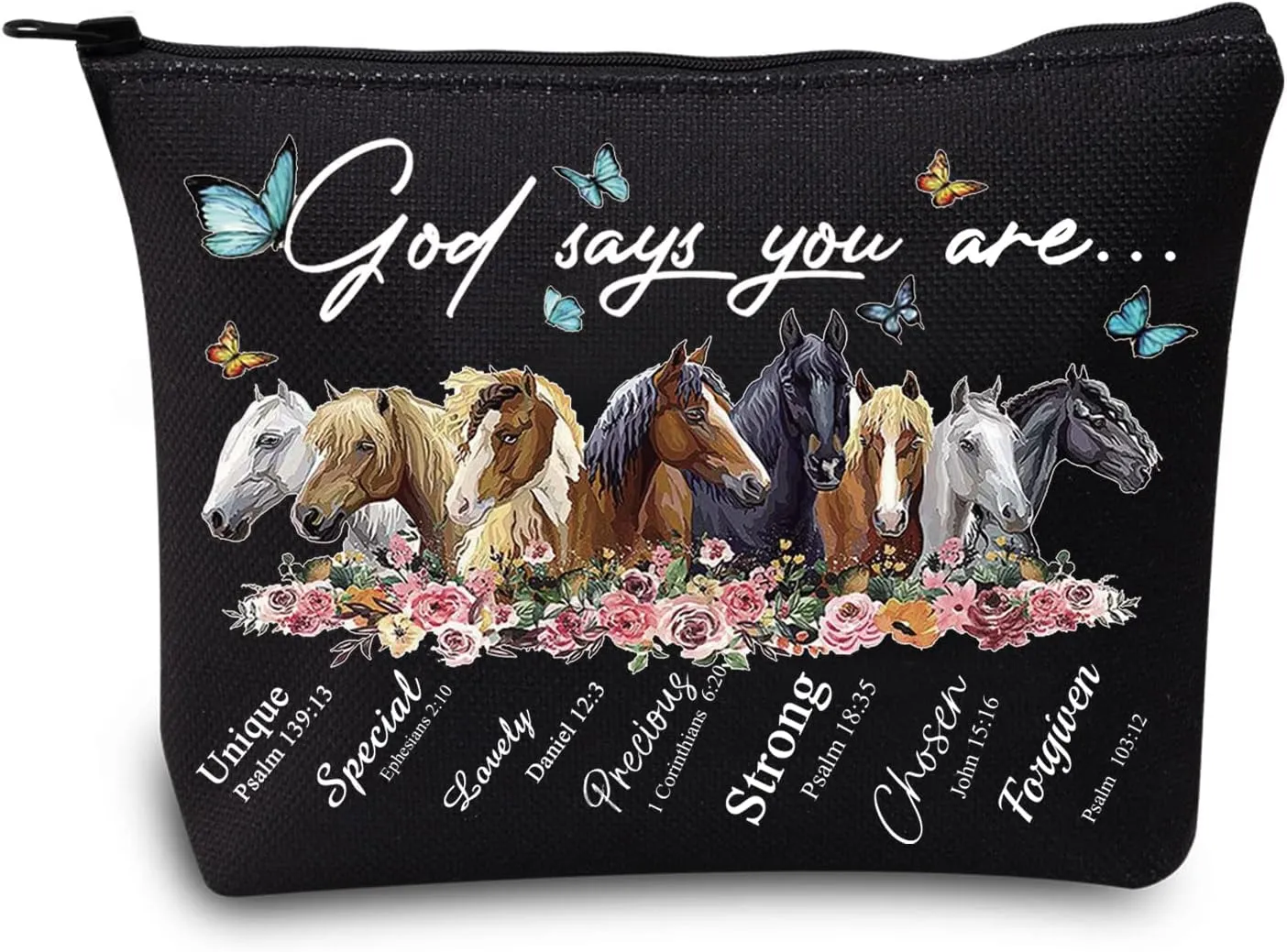 LEVLO Horse Cosmetic Make Up Bag Gift For Horse Lover God Says You Are Unique Special Lovely Chosen Makeup Zipper Pouch Bag (God Says Horse Black)