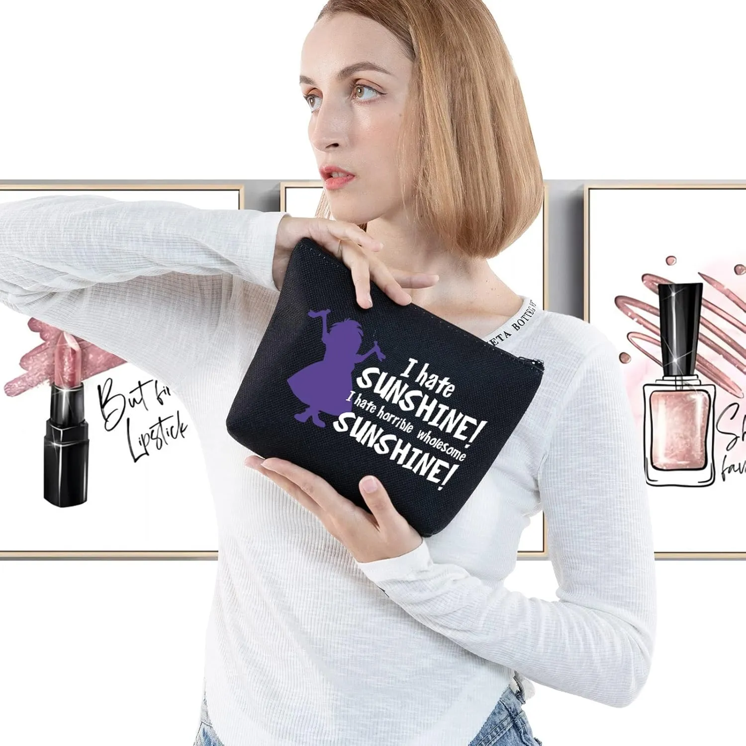 LEVLO Madam Mim Cosmetic Bag Madam Mim Fans Gift I Hate Sunshine I Hate Horrible Whole Some Sunshine Makeup Zipper Pouch Bag (I Hate Sunshine Black)