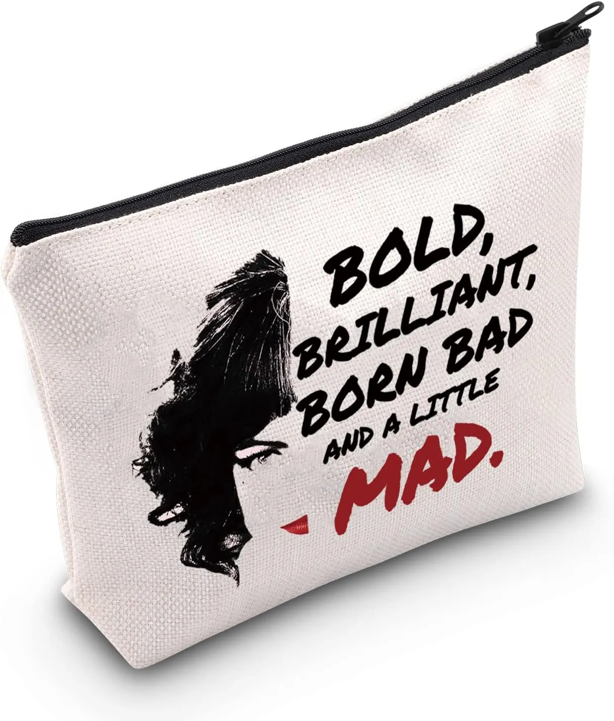 LEVLO Villain Deville Quote Cosmetic Bag Villain Movie Fans Gift Born Brilliant Bad And Alittle Mad Makeup Zipper Pouch Bag