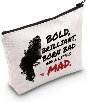 LEVLO Villain Deville Quote Cosmetic Bag Villain Movie Fans Gift Born Brilliant Bad And Alittle Mad Makeup Zipper Pouch Bag