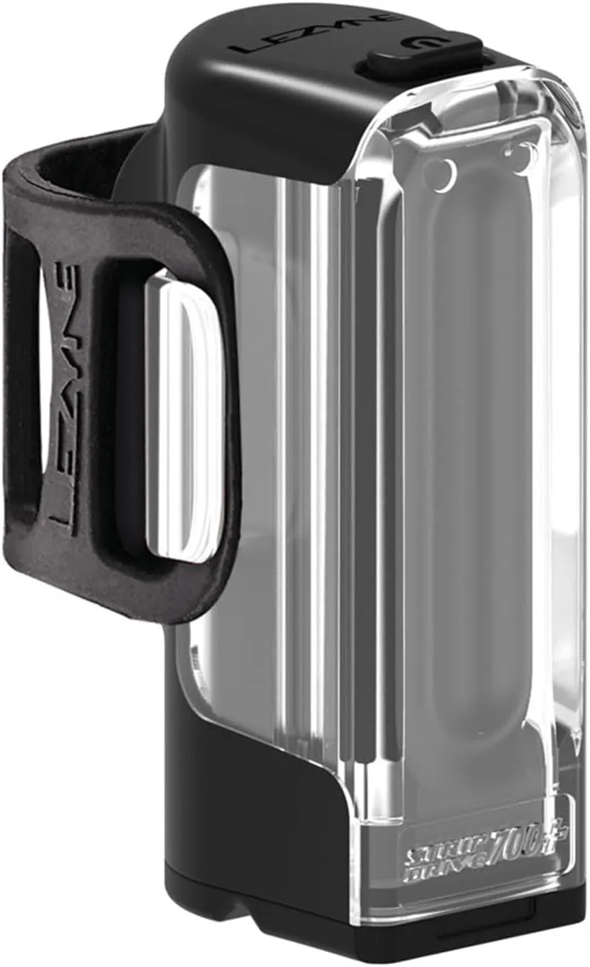 LEZYNE Strip Drive Bicycle USB Rechargeable 520mAh IPX7 Waterproof White LED Front Light w/Multiple Solid & Flash Modes | Silicone Rubber Mounting Strap - 700/400 Lumens Options