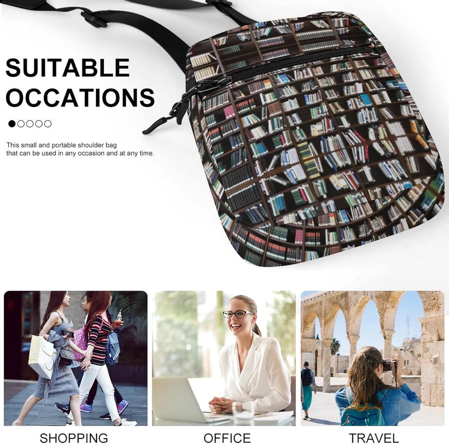 Library Document Shelf Detachable Shoulder Strap Small Shoulder Bag Unisex