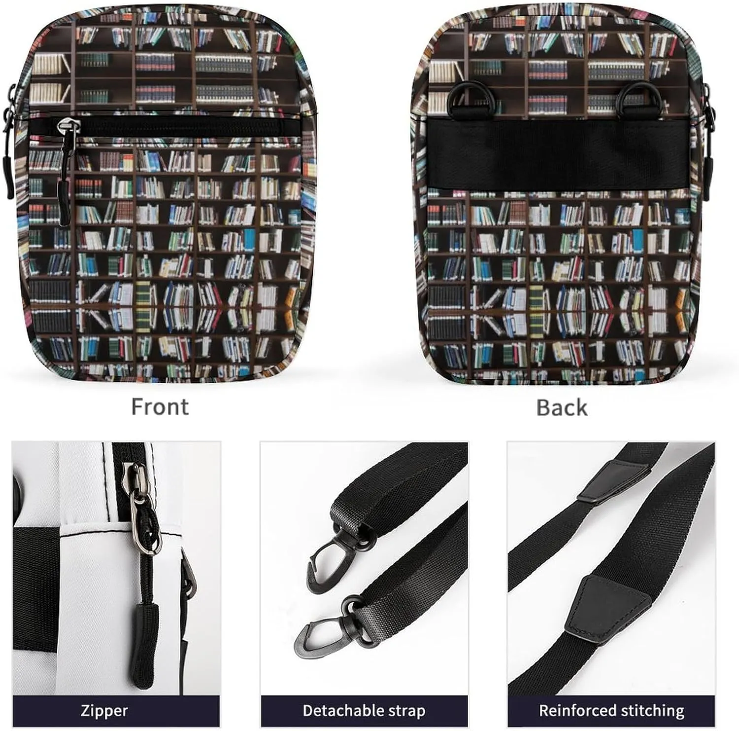 Library Document Shelf Detachable Shoulder Strap Small Shoulder Bag Unisex