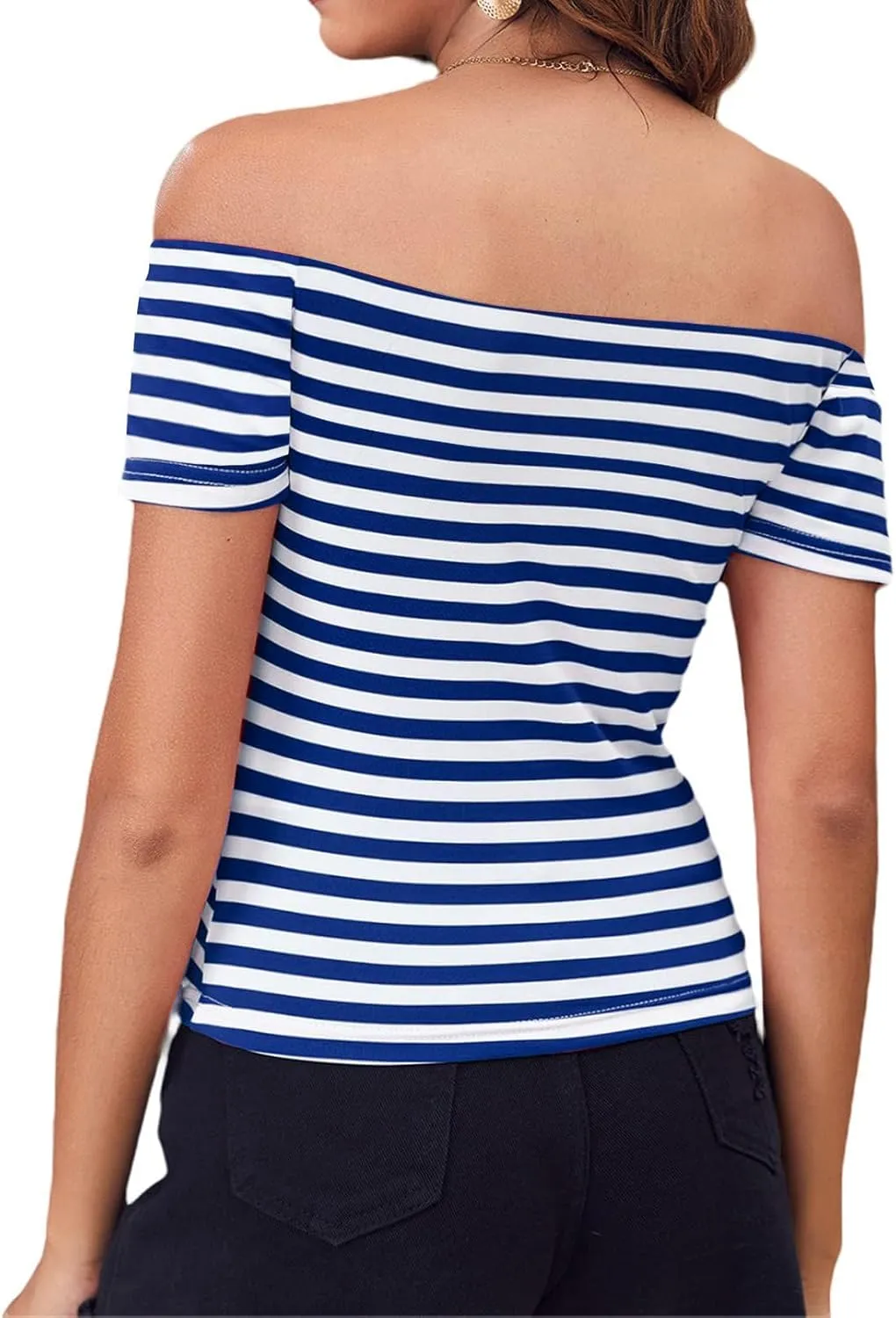 LilyCoco Striped Off The Shoulder Tops for Women Short Sleeve Sexy Fitted Pirate Shirt