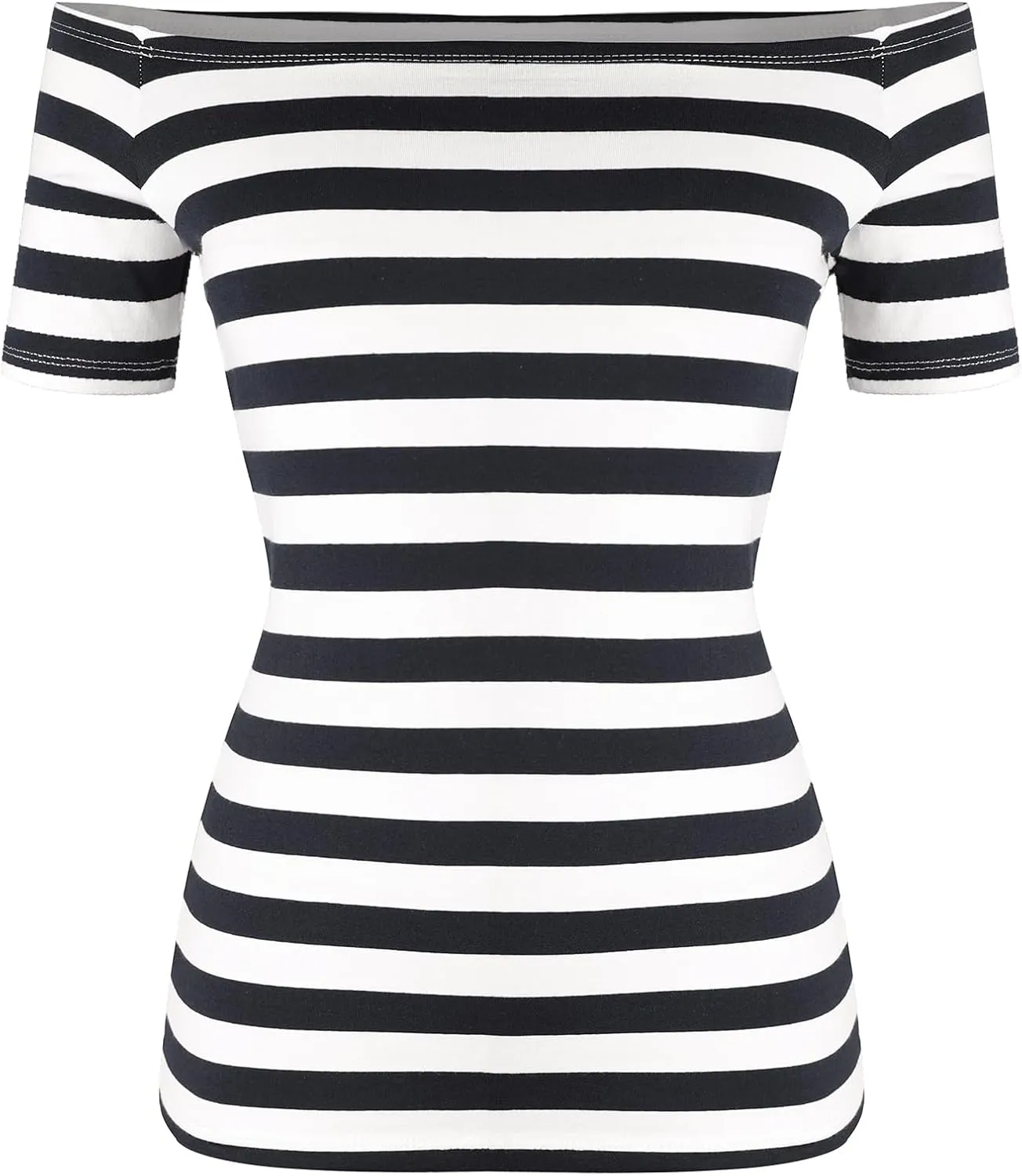 LilyCoco Striped Off The Shoulder Tops for Women Short Sleeve Sexy Fitted Pirate Shirt